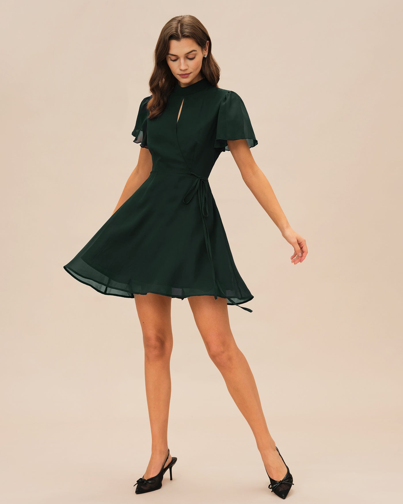 Green Turtle Butterfly Sleeve Mini Dress