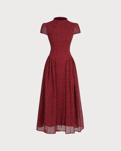 Red Cap Sleeve Floral Maxi Dress