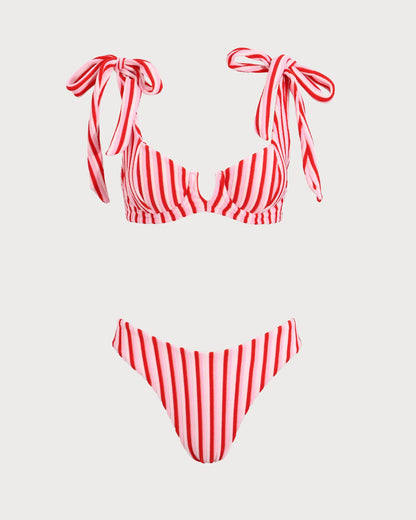 Pink Striped Bikini Set