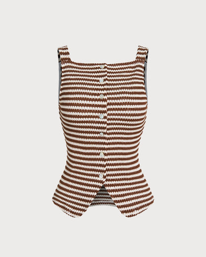 Brown Square Neck Tank Top