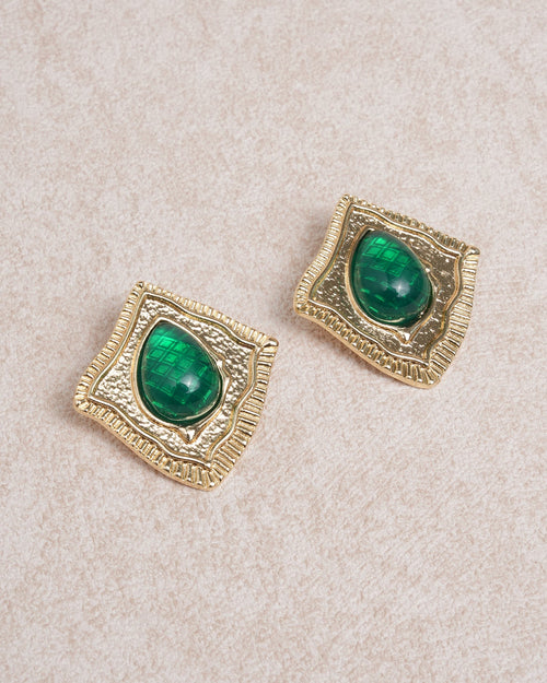 Green Geometry Earrings