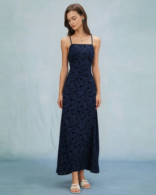 Blue X Cross Floral Slip Maxi Dress