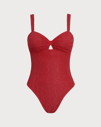 Red V Neck Bralette One Piece Swimwear