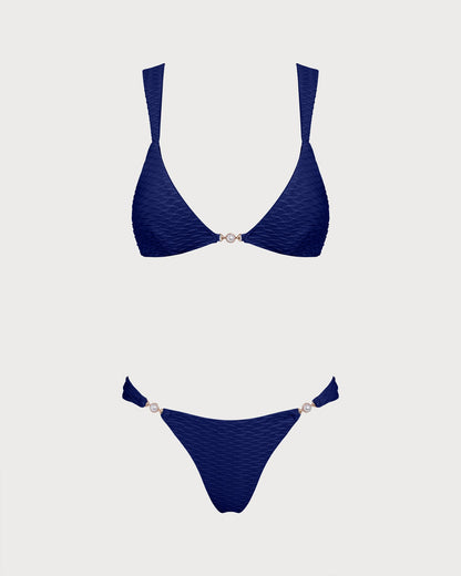 Royal Blue Textured Triangle Bikini Set