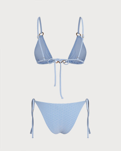 Blue V Neck O-Ring Triangle Bikini Set