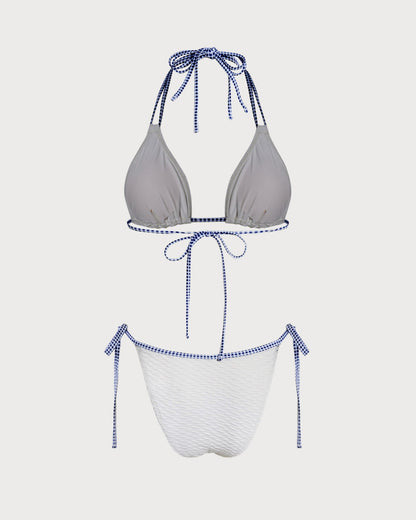 White Halter Contrasting Triangle Bikini Set