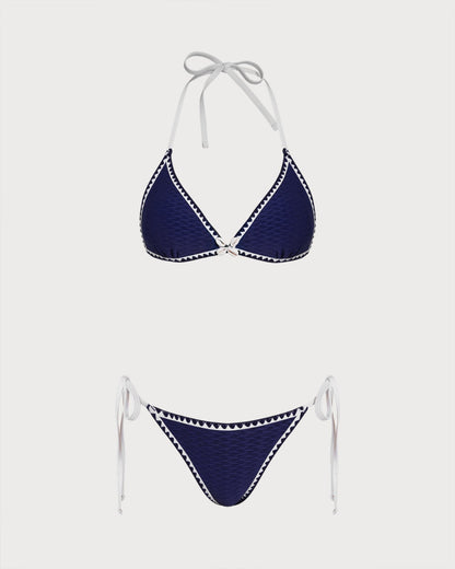 Blue Drawstring Triangle Bikini Set