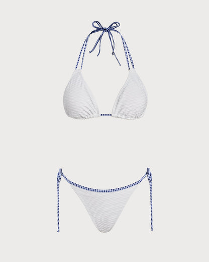 White Halter Contrasting Triangle Bikini Set