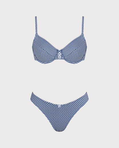 Blue Plaid Underwire Bikini Set
