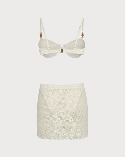 White Textured Underwire Three-Piece Set