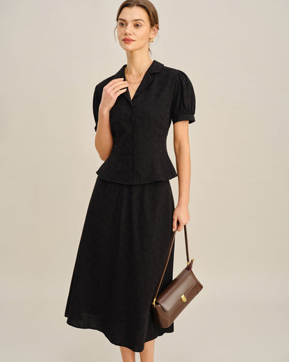 Black Embroidery Collar Button Blouse