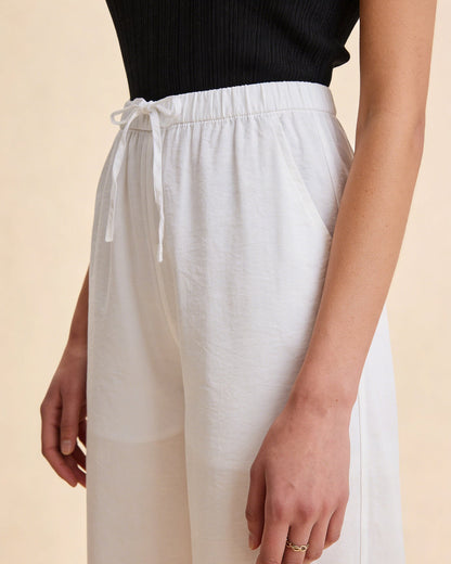 White Elastic Waist Straight Pants