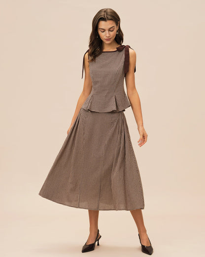 Brown Plaid Midi Skirt