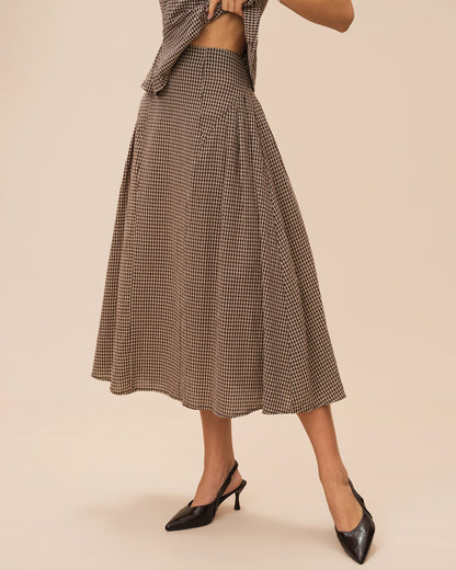 Brown Plaid Midi Skirt
