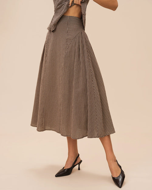 Brown Plaid Midi Skirt