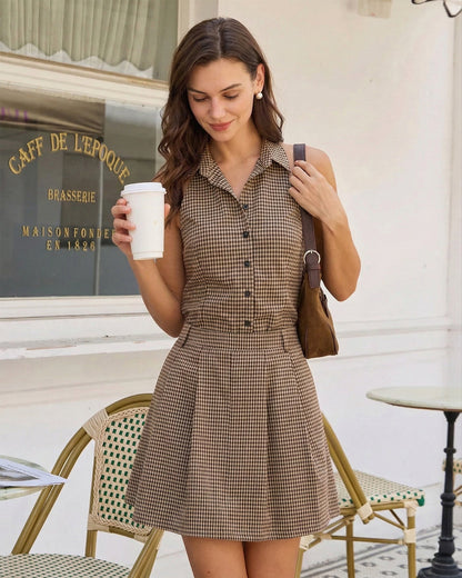 Brown Plaid Collar Blouse