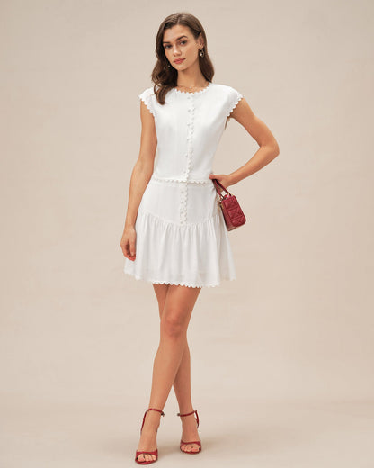 White Cap Sleeve Button Blouse