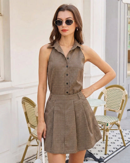 Brown Plaid Collar Blouse