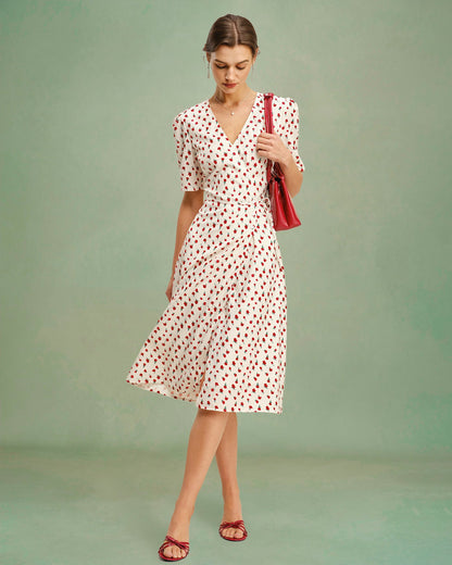 Apricot Floral V Neck Midi Dress
