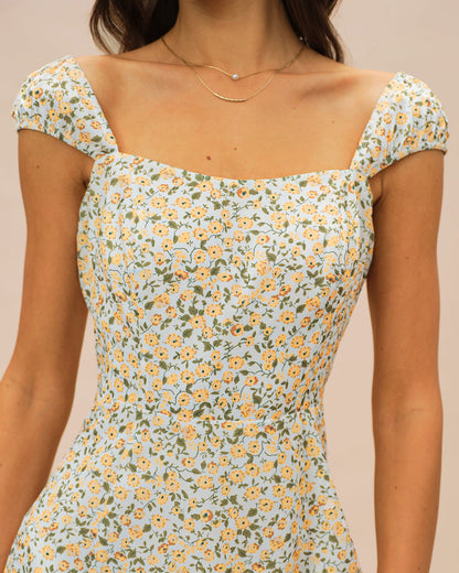 Yellow Floral Midi Dress