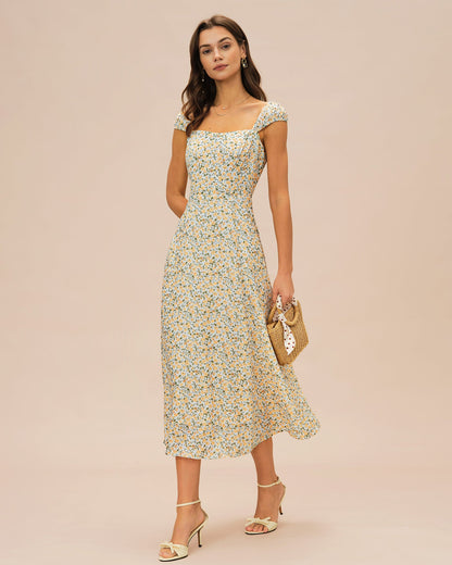Yellow Floral Midi Dress