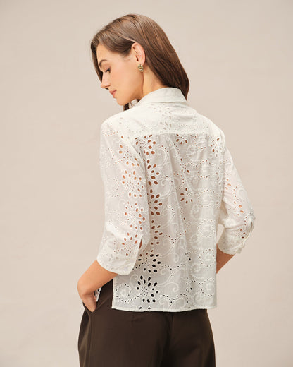 Off White Floral Textured Collar Shirt