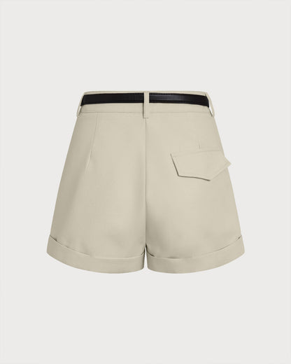 Grey Belt Zipper Shorts