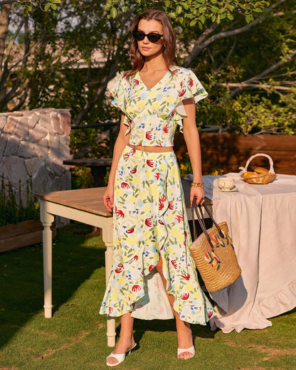 Floral Ruffle A-Line Midi Skirt