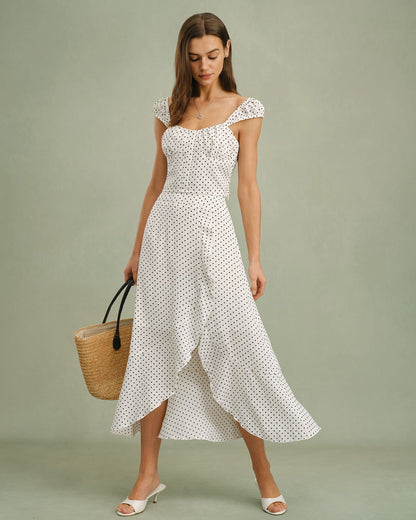 White Sweetheart Neck Polka Dot Tank Top