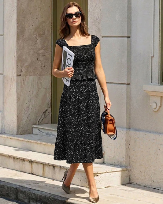 Black Square Neck Polka Dot Tank Top