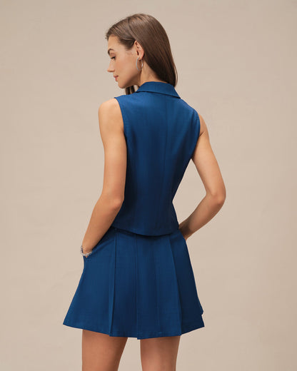 Blue Single Breasted Collar Vest