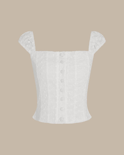 White Floral Shirred Tank Top