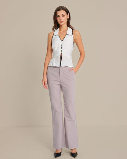 White Collar Button Tank Top