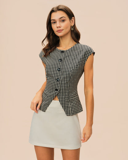 Black Plaid Viscose Tee