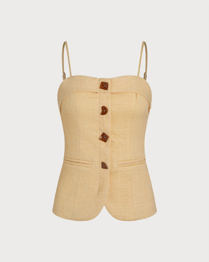 Yellow Solid Button Tank Top